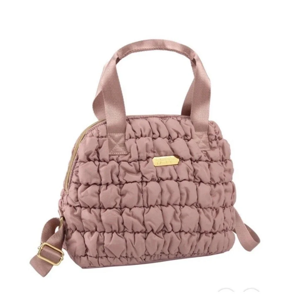 Jessica Simpson Rose Pink Quilted Insulated Lunch Bag PEVA Lining Zipper